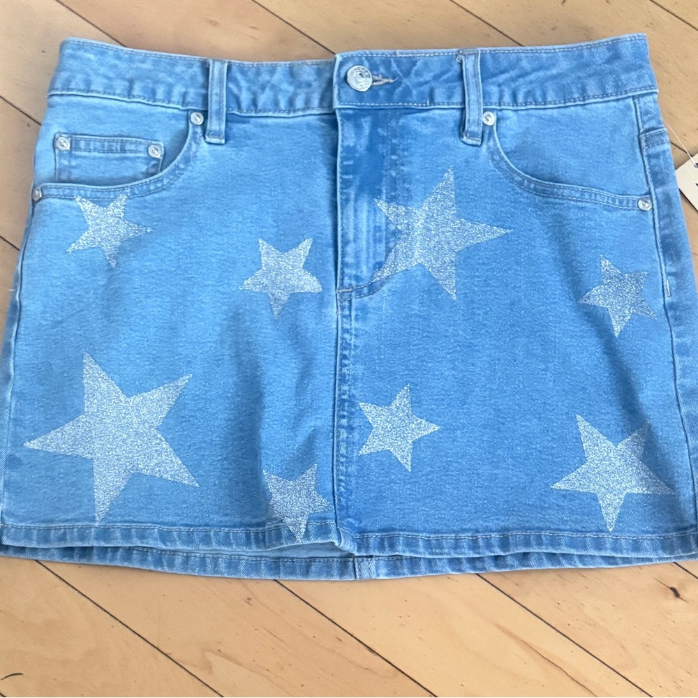 Denim Skirt with Glitter Stars